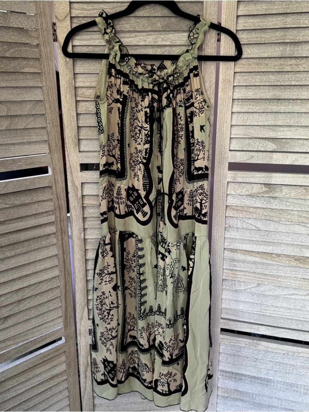 Anna Sui Silk Maxi Dress Folk Art Print Size 6